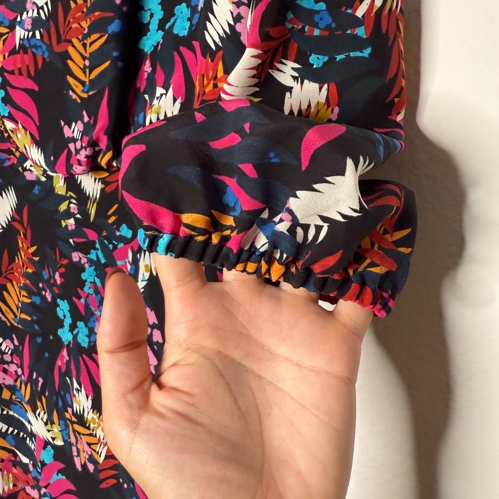 Saloni Lexi Floral Silk Asymmetrical Dress Vibrant Multicolor Size 4 - Picture 4 of 10